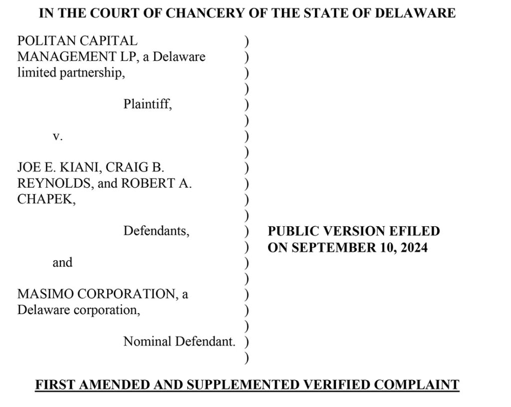 Politan lawsuit against Masimo and RTW