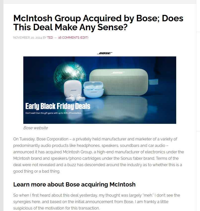 Strata-gee story on McIntosh acquisition by Bose