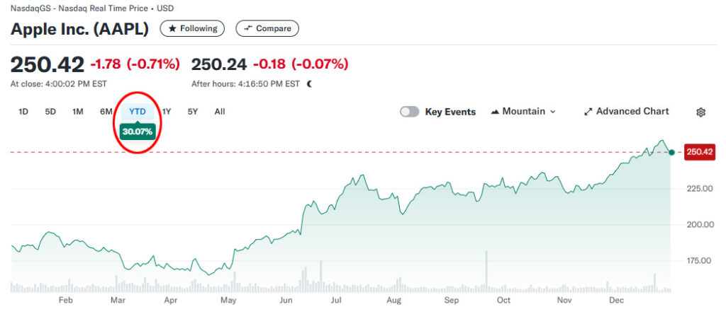 Tech company Apple 2024 stock chart