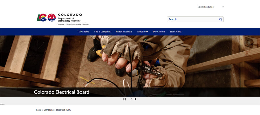 Colorado Electrical Board website