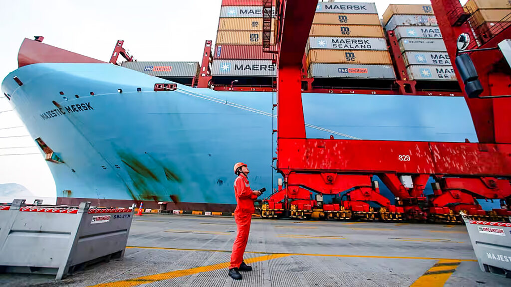 Ship being loaded in China